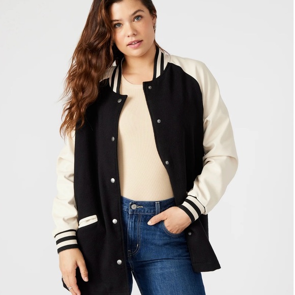 Steve Madden Jackets & Blazers - Steve Madden Skylie Cream and Black Varsity Jacket XL